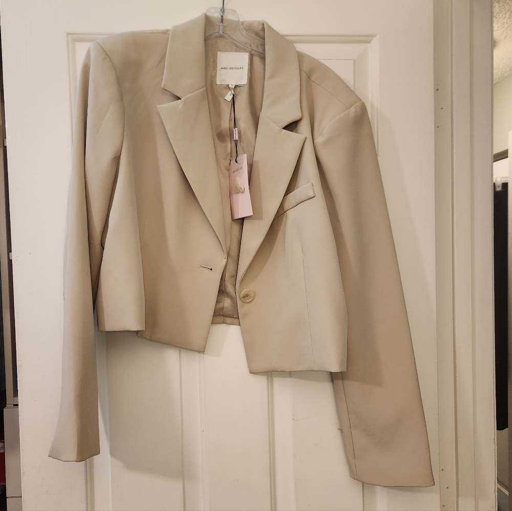 Designer Cropped One Button Suit Jacket NWT